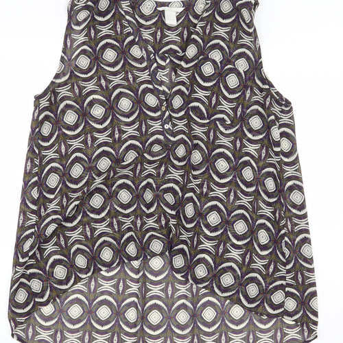 H&M Womens Multicoloured Geometric Polyester Basic Blouse Size 10 V-Neck