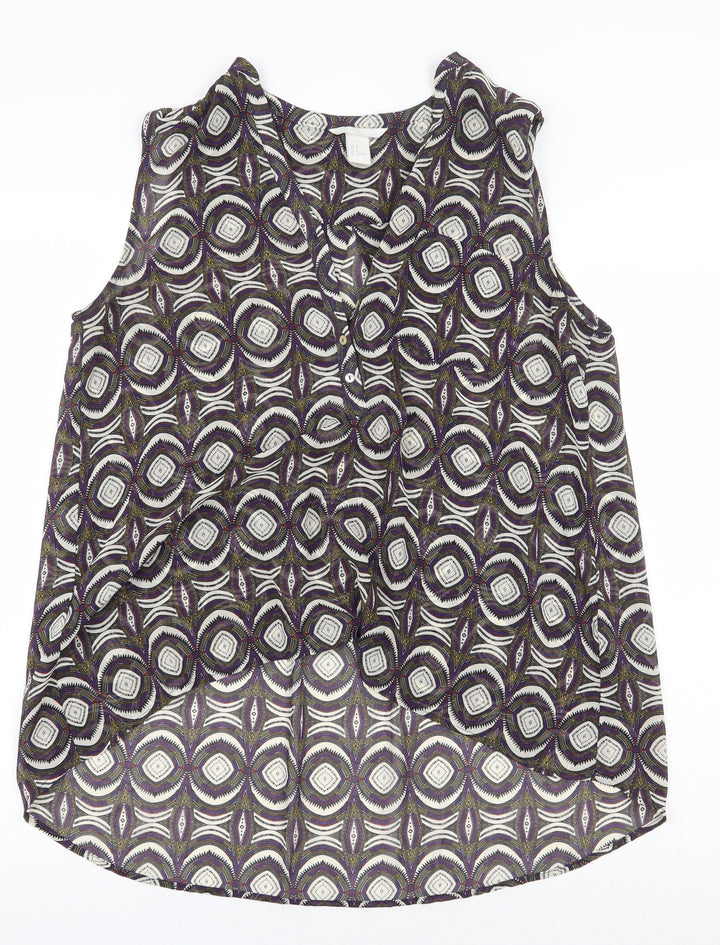 H&M Womens Multicoloured Geometric Polyester Basic Blouse Size 10 V-Neck