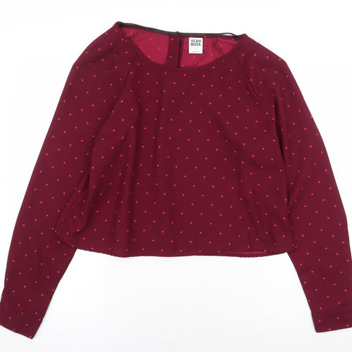 VERO MODA Womens Red Polka Dot Polyester Basic Blouse Size M Boat Neck