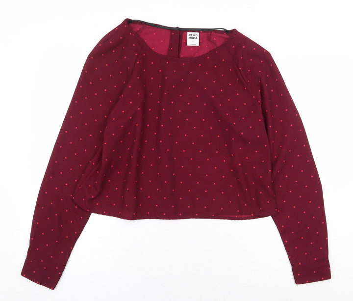 VERO MODA Womens Red Polka Dot Polyester Basic Blouse Size M Boat Neck
