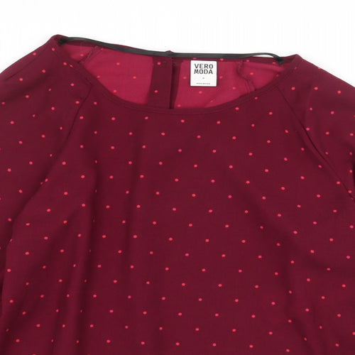 VERO MODA Womens Red Polka Dot Polyester Basic Blouse Size M Boat Neck