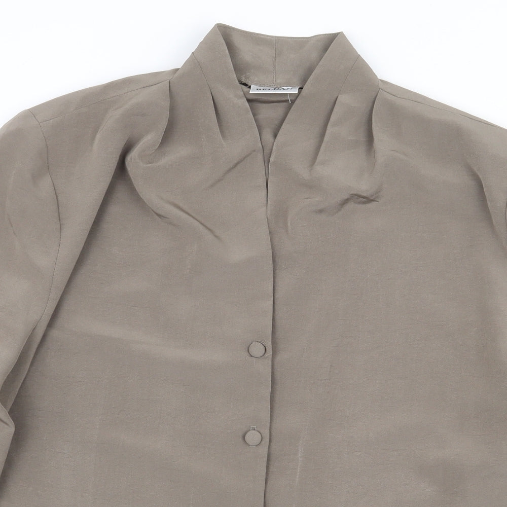 Reldan Womens Grey Polyester Basic Button-Up Size 16 V-Neck