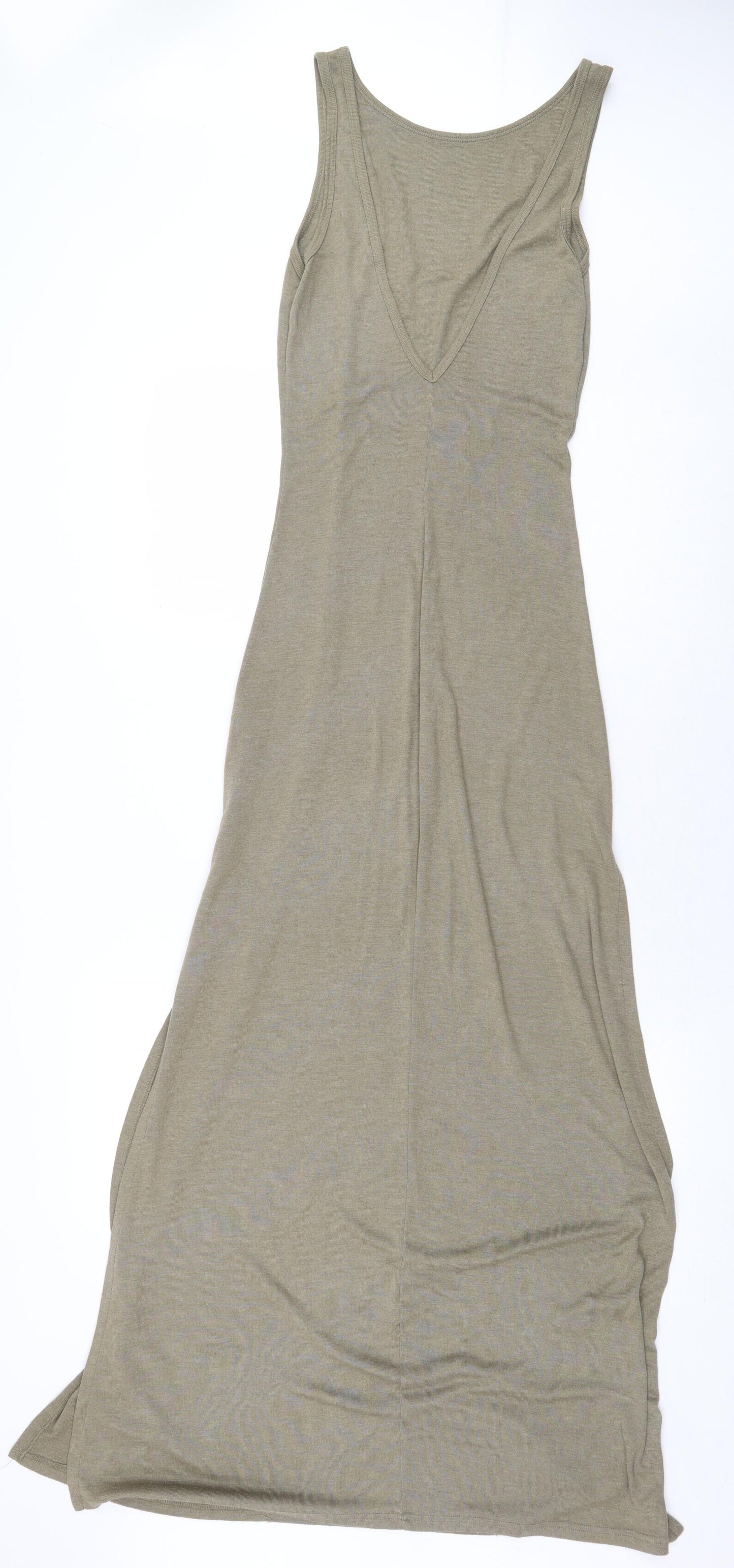 Topshop Womens Green Viscose Maxi Size 10 V-Neck Pullover