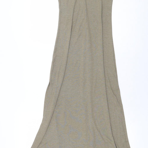 Topshop Womens Green Viscose Maxi Size 10 V-Neck Pullover