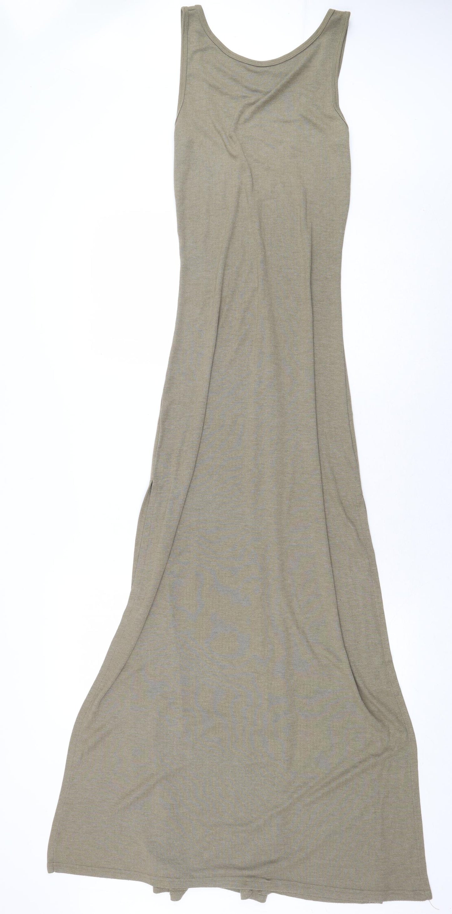 Topshop Womens Green Viscose Maxi Size 10 V-Neck Pullover