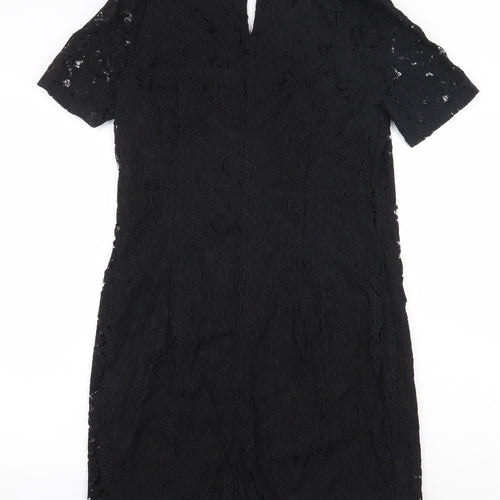 Dorothy Perkins Womens Black Floral Nylon Sheath Size 10 V-Neck Button