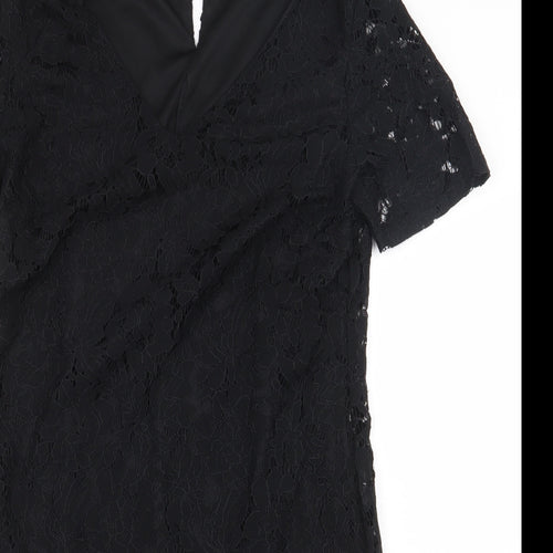 Dorothy Perkins Womens Black Floral Nylon Sheath Size 10 V-Neck Button