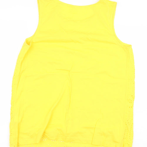 Matalan Womens Yellow Floral 100% Cotton Basic Tank Size 14 Boat Neck