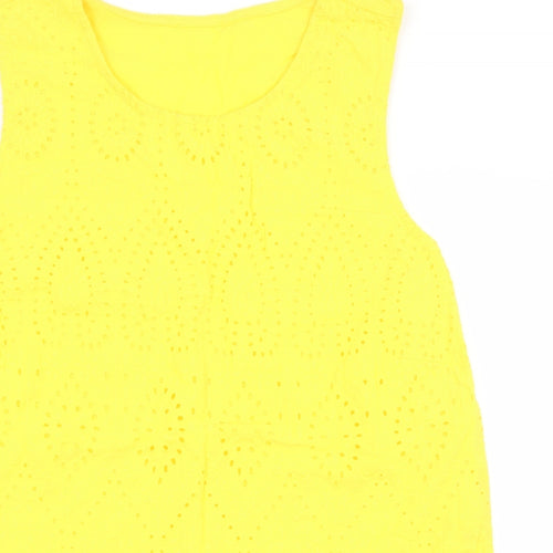 Matalan Womens Yellow Floral 100% Cotton Basic Tank Size 14 Boat Neck
