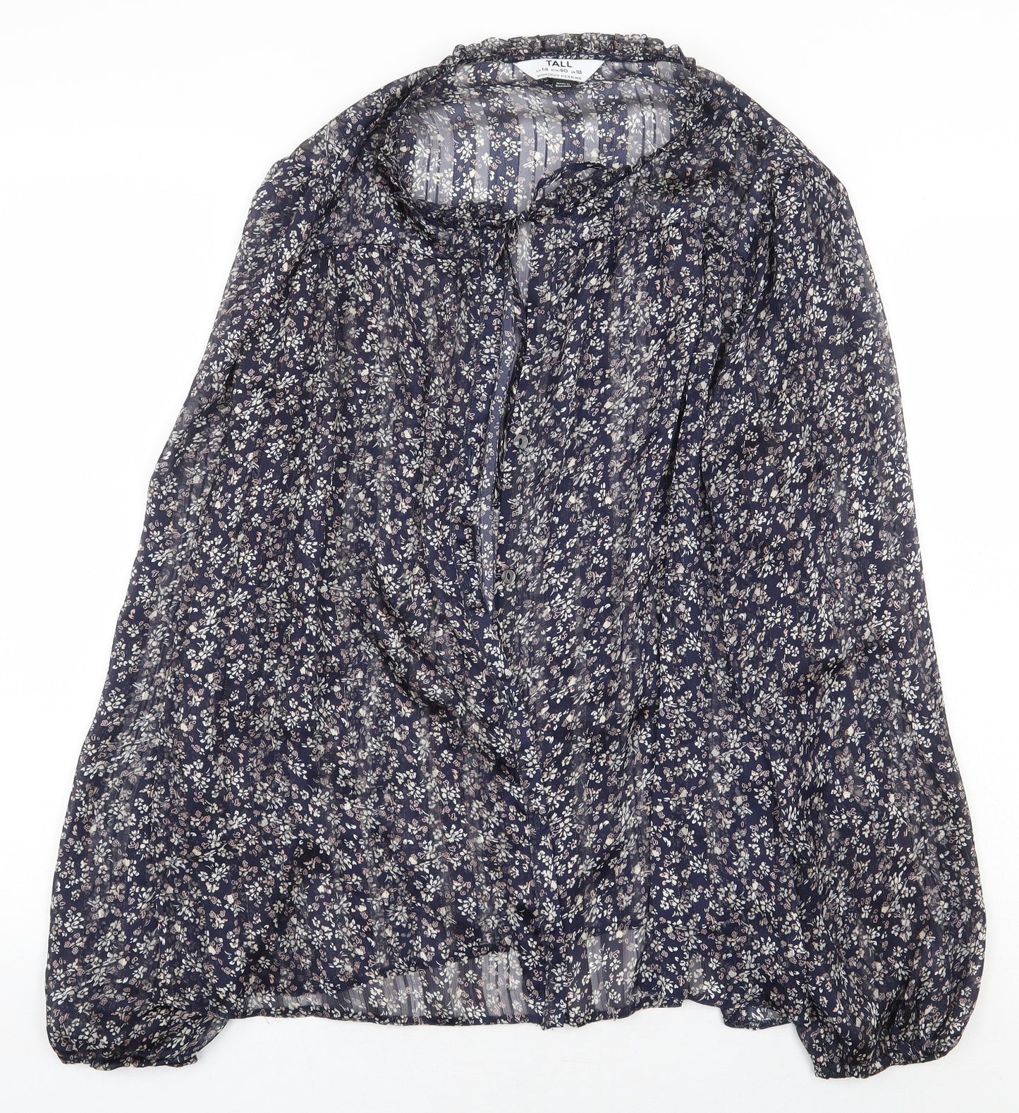 Dorothy Perkins Womens Blue Floral Polyester Basic Blouse Size 18 Boat Neck - Open Front