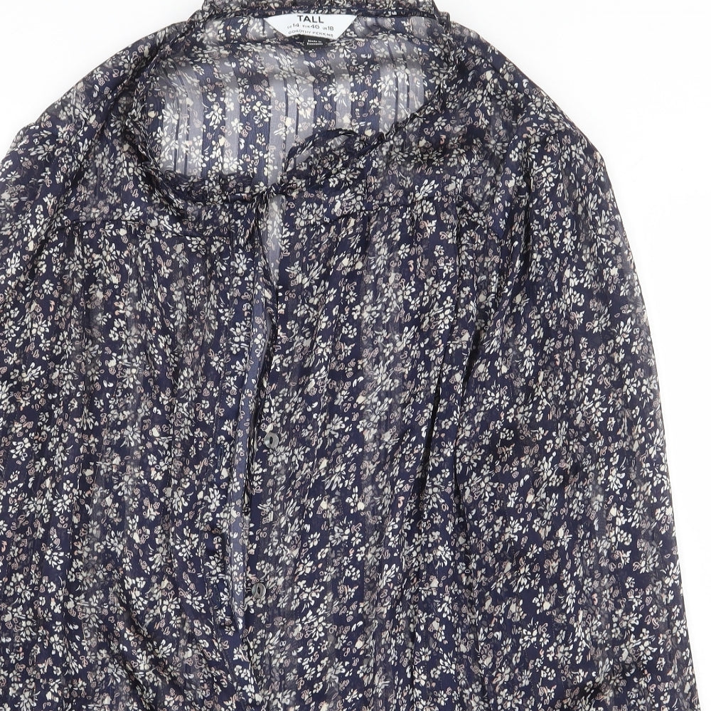 Dorothy Perkins Womens Blue Floral Polyester Basic Blouse Size 18 Boat Neck - Open Front