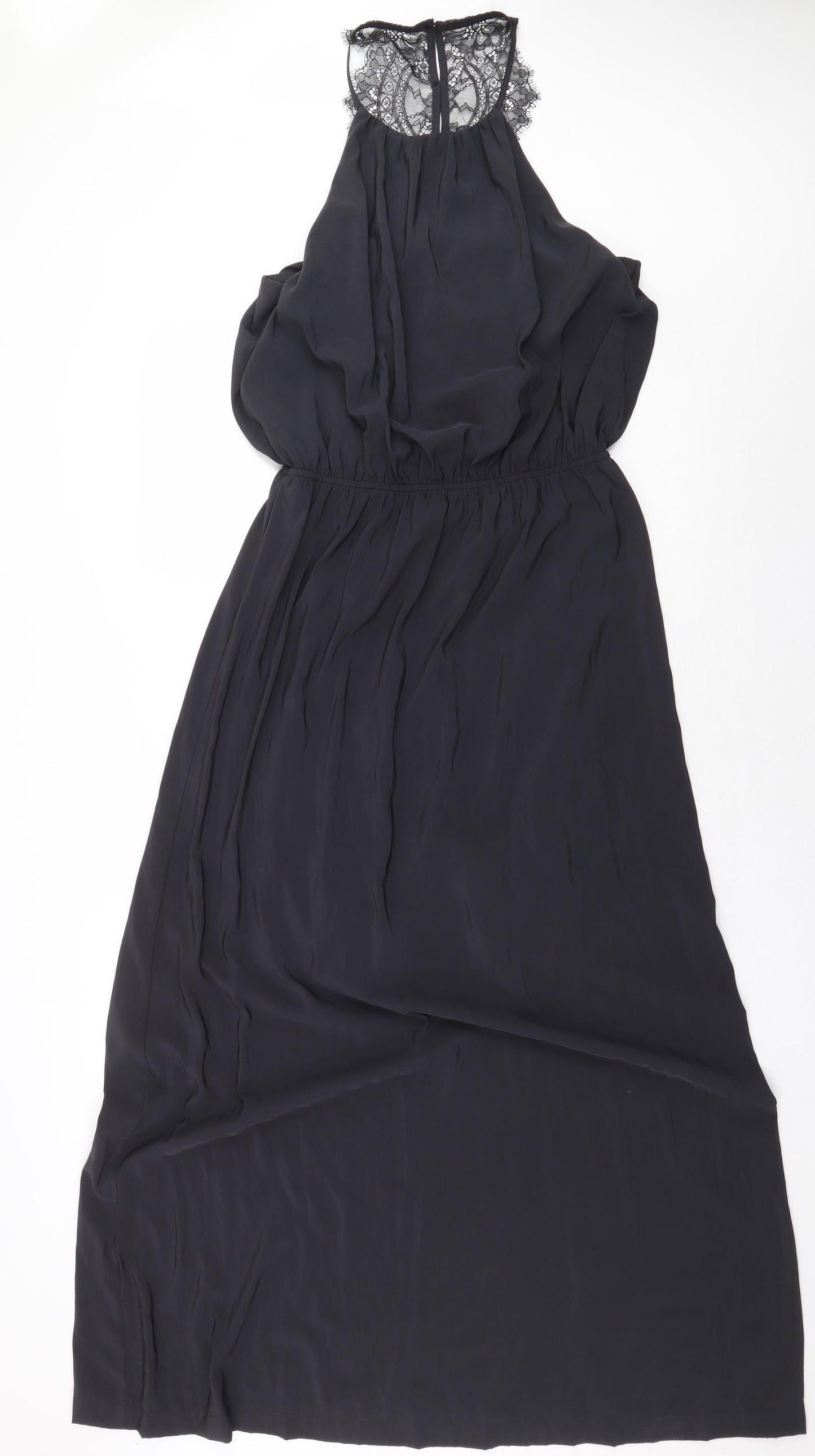 H&M Womens Black Polyester Ball Gown Size 12 Boat Neck Button