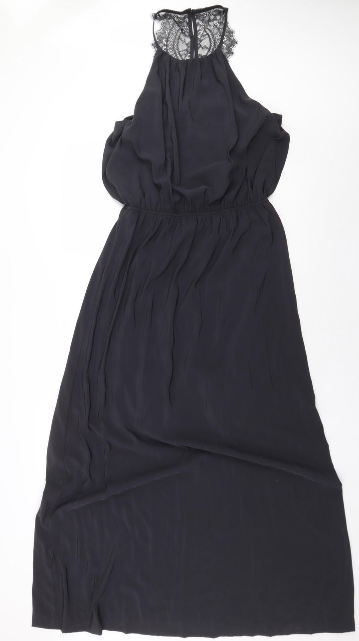 H&M Womens Black Polyester Ball Gown Size 12 Boat Neck Button