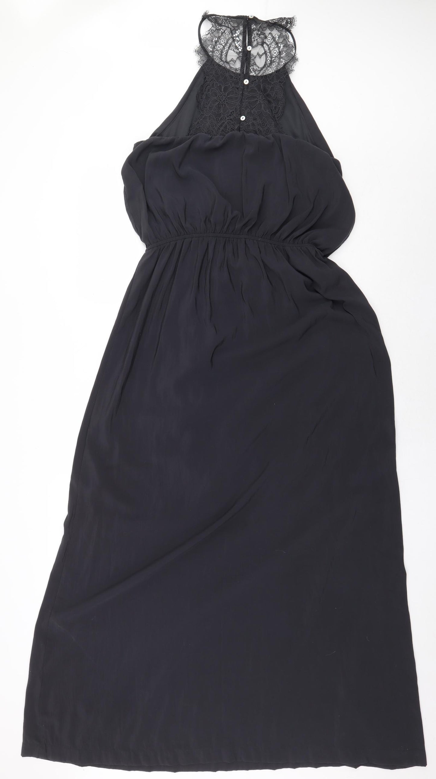 H&M Womens Black Polyester Ball Gown Size 12 Boat Neck Button