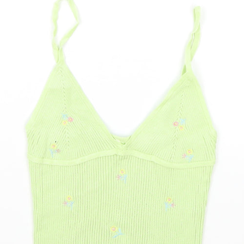 Preworn Womens Green Floral Patent Leather Camisole Tank Size S V-Neck