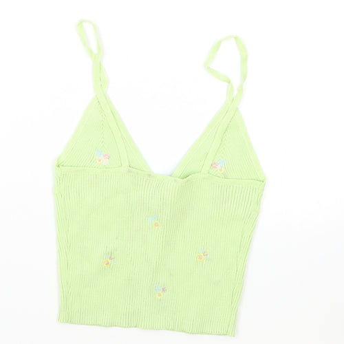 Preworn Womens Green Floral Patent Leather Camisole Tank Size S V-Neck