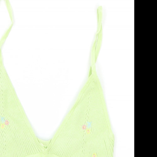 Preworn Womens Green Floral Patent Leather Camisole Tank Size S V-Neck