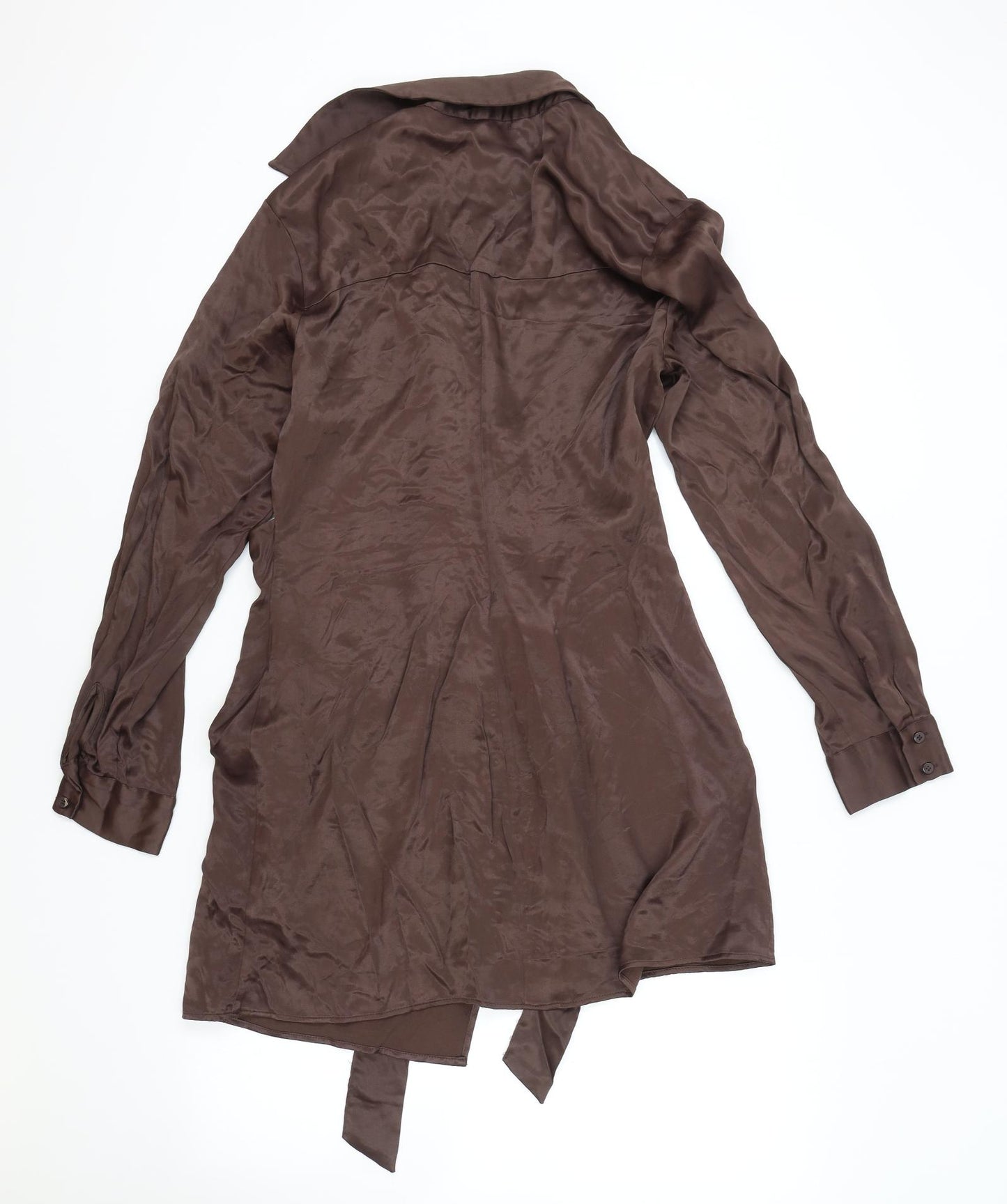 Zara Womens Brown Polyester Shirt Dress Size M Collared Button