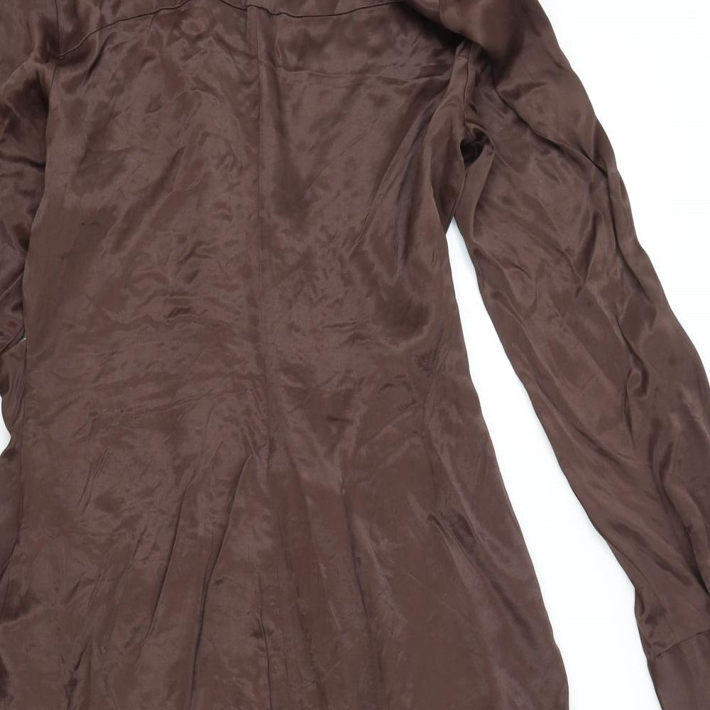 Zara Womens Brown Polyester Shirt Dress Size M Collared Button