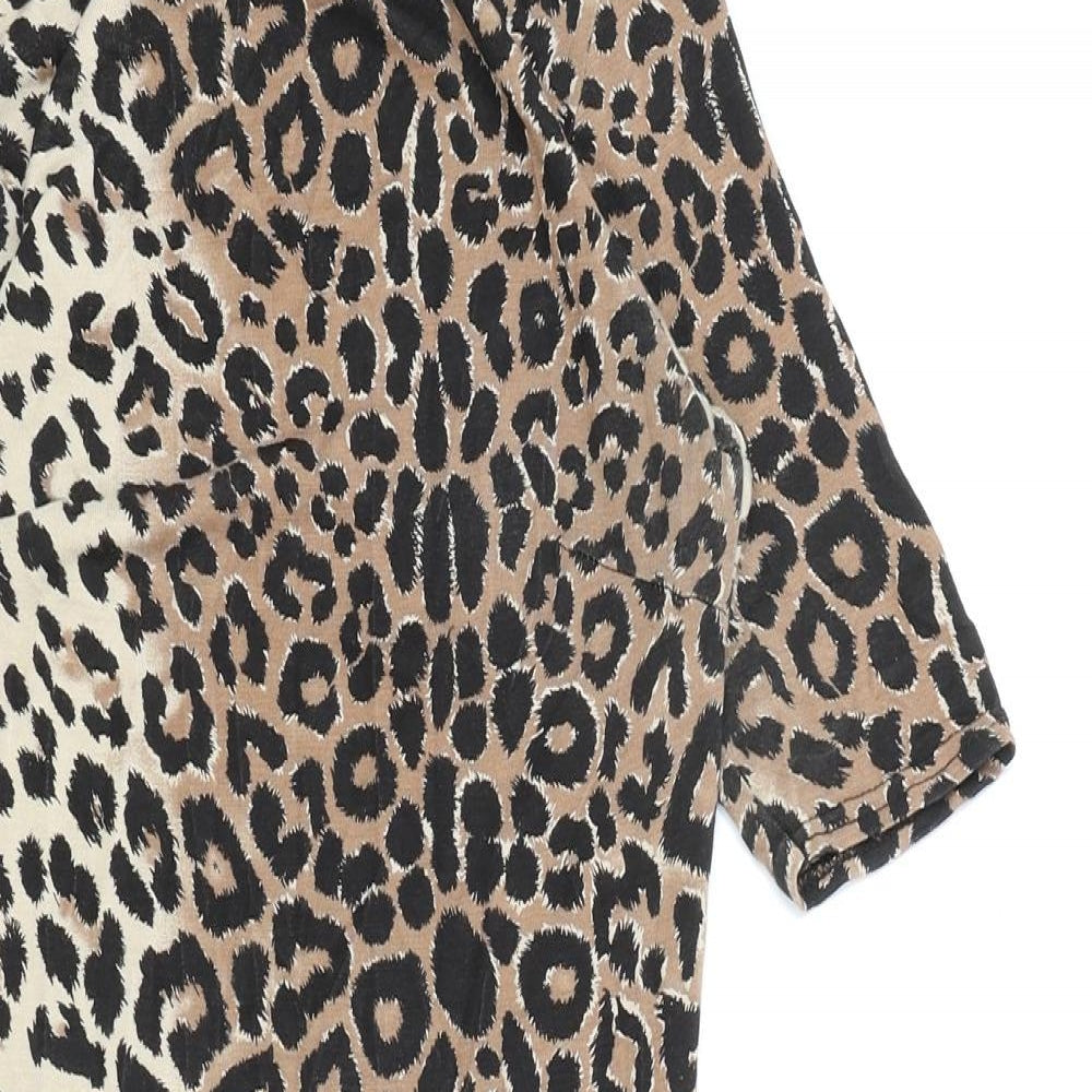 Boohoo Womens Brown Animal Print Viscose Bodycon Size 8 Mock Neck Pullover - Cheetah Print