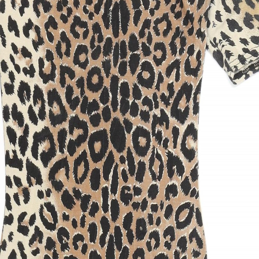 Boohoo Womens Brown Animal Print Viscose Bodycon Size 8 Mock Neck Pullover - Cheetah Print