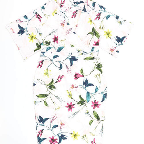 Pretty Kitty Fashion Womens Pink Floral Polyester A-Line Size 14 V-Neck Zip