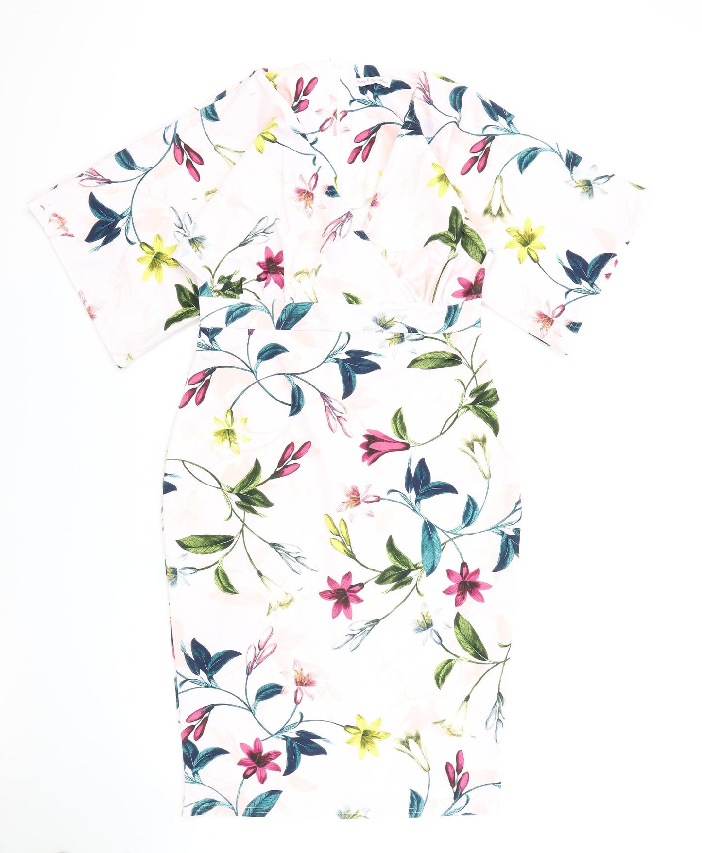 Pretty Kitty Fashion Womens Pink Floral Polyester A-Line Size 14 V-Neck Zip