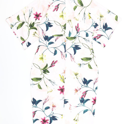 Pretty Kitty Fashion Womens Pink Floral Polyester A-Line Size 14 V-Neck Zip