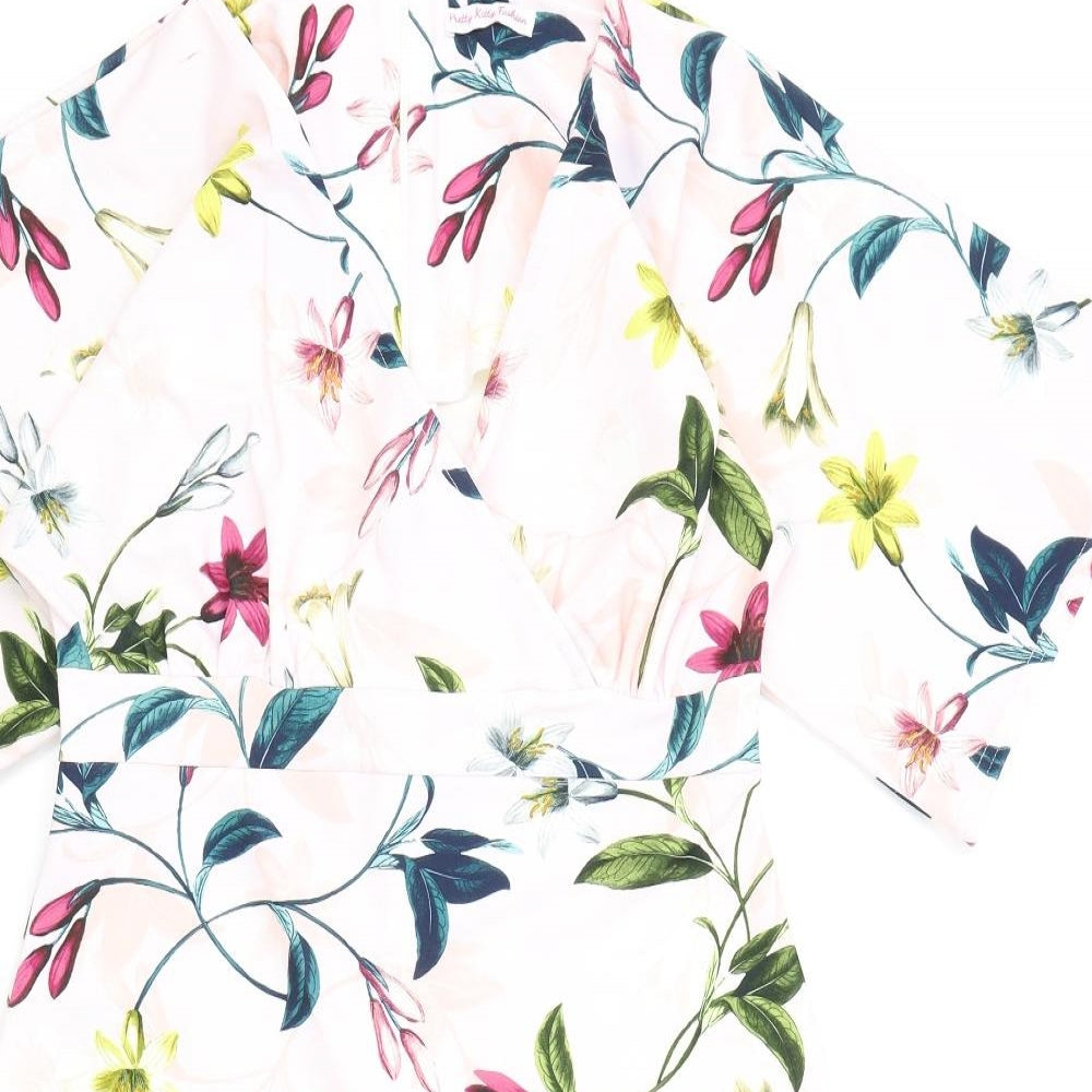 Pretty Kitty Fashion Womens Pink Floral Polyester A-Line Size 14 V-Neck Zip