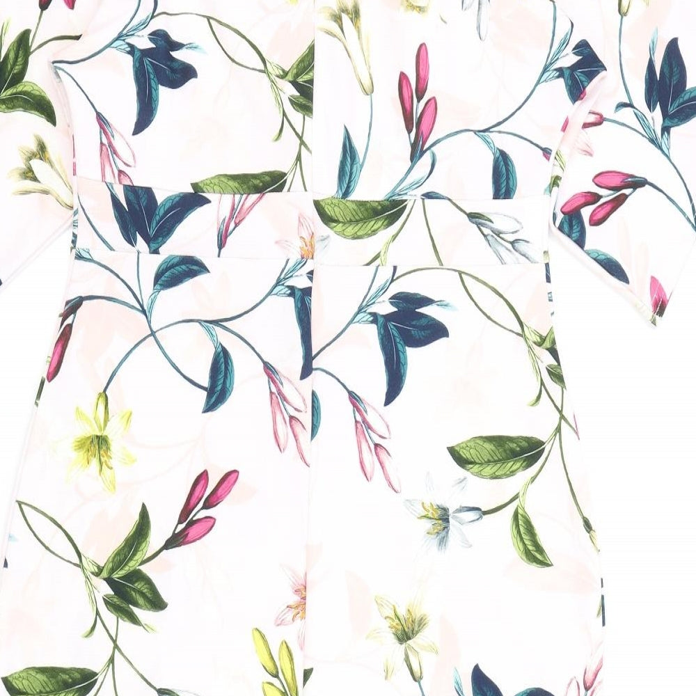 Pretty Kitty Fashion Womens Pink Floral Polyester A-Line Size 14 V-Neck Zip