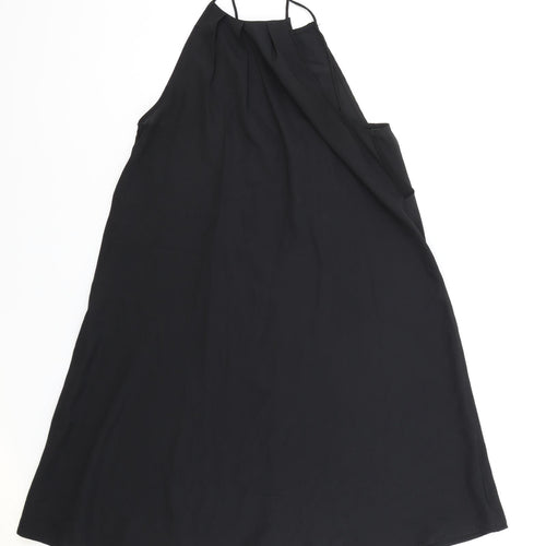 Boohoo Womens Black Polyester Slip Dress Size 10 Mock Neck Button