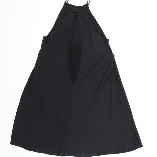 Boohoo Womens Black Polyester Slip Dress Size 10 Mock Neck Button