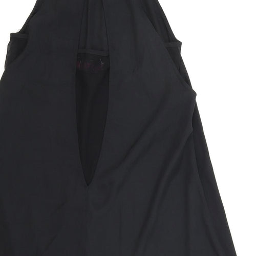 Boohoo Womens Black Polyester Slip Dress Size 10 Mock Neck Button