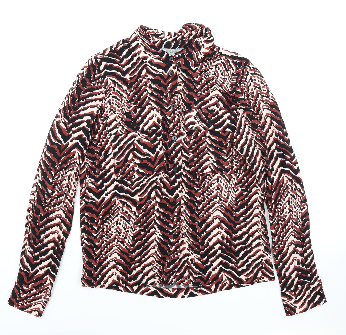 Oliver Bonas Womens Multicoloured Geometric Viscose Basic Button-Up Size 6 Collared