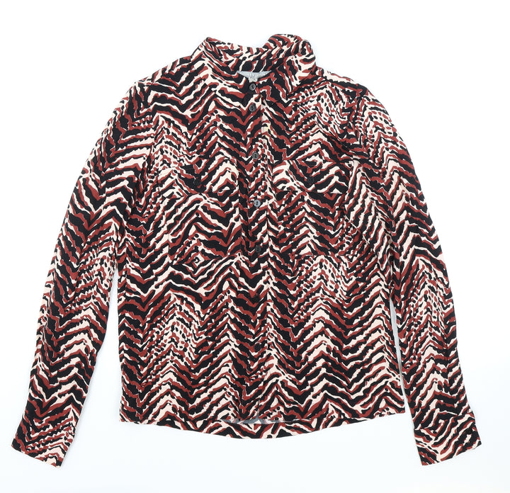 Oliver Bonas Womens Multicoloured Geometric Viscose Basic Button-Up Size 6 Collared