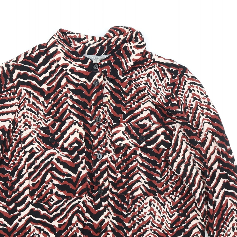 Oliver Bonas Womens Multicoloured Geometric Viscose Basic Button-Up Size 6 Collared