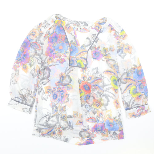 NEXT Womens Grey Floral Polyester Tunic Blouse Size 8 V-Neck