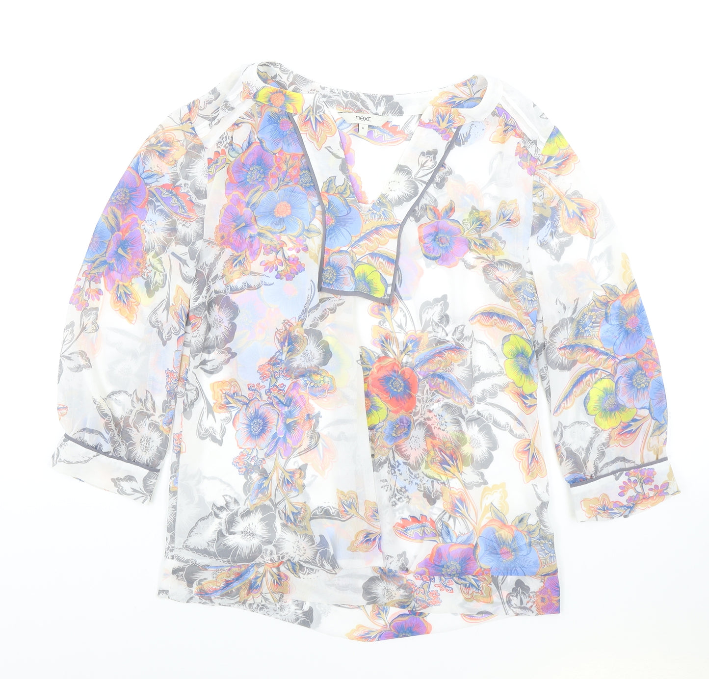 NEXT Womens Grey Floral Polyester Tunic Blouse Size 8 V-Neck