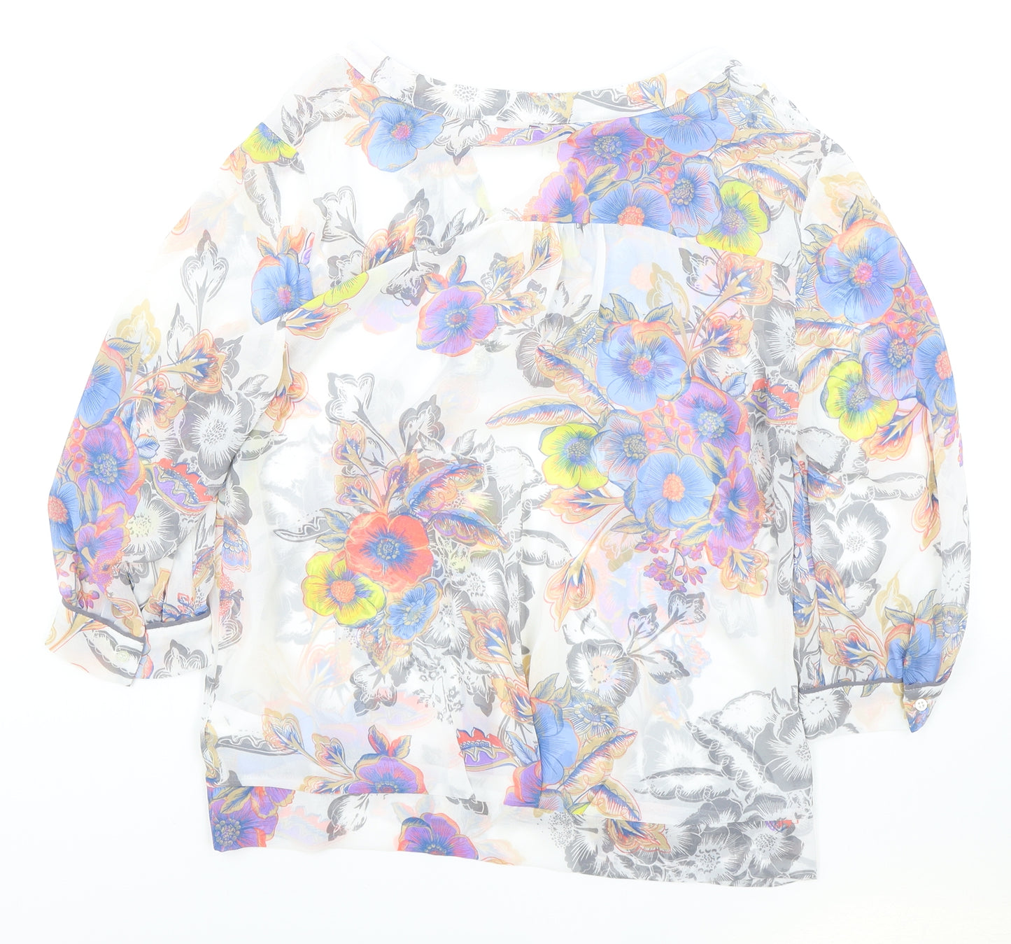NEXT Womens Grey Floral Polyester Tunic Blouse Size 8 V-Neck