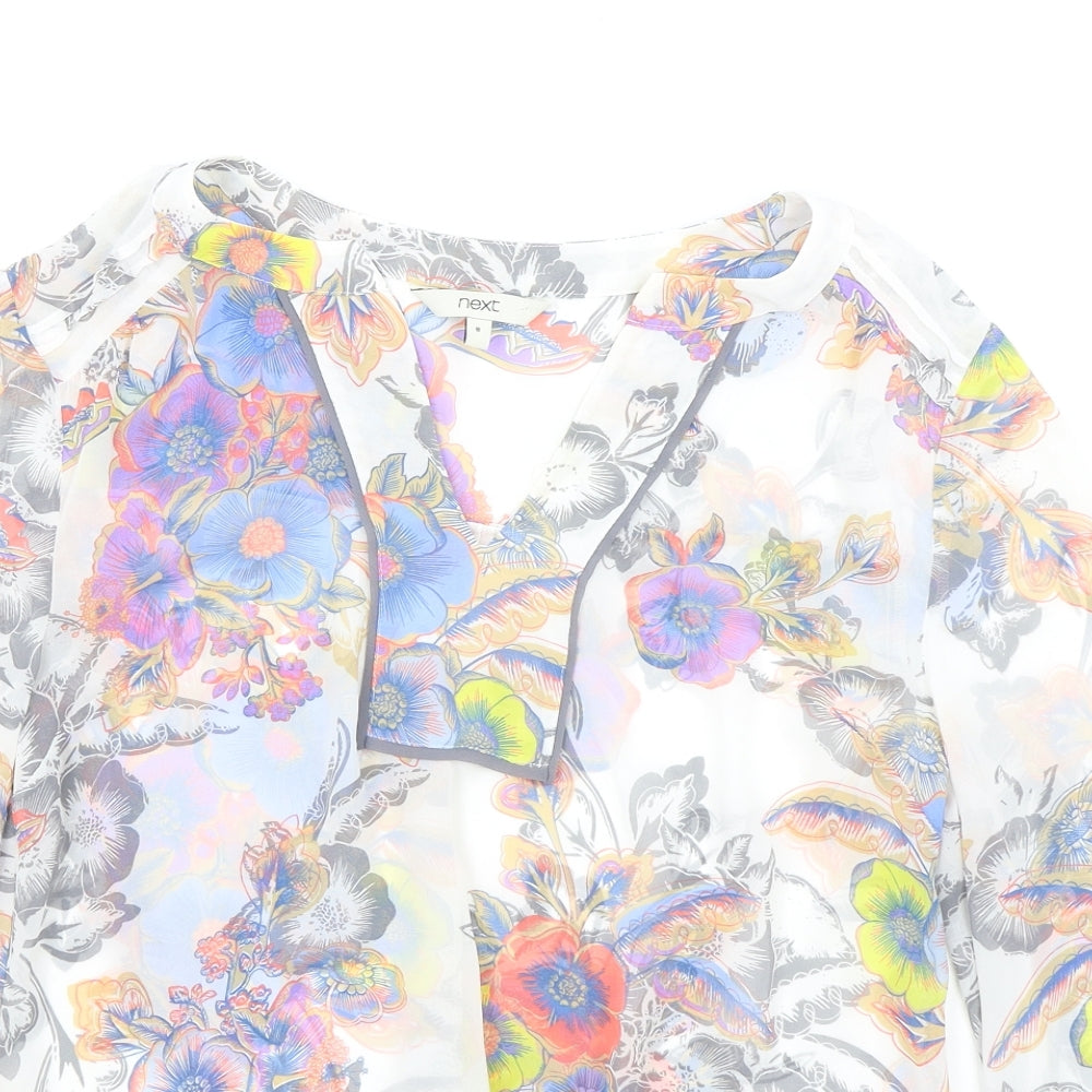 NEXT Womens Grey Floral Polyester Tunic Blouse Size 8 V-Neck
