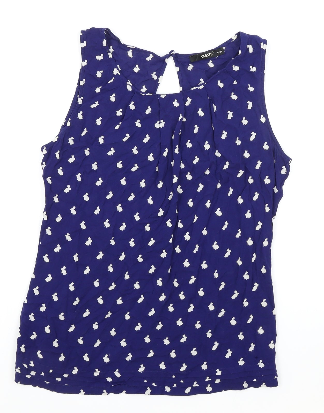 Oasis Womens Blue Geometric Viscose Basic Tank Size M Round Neck - Rabbit pattern