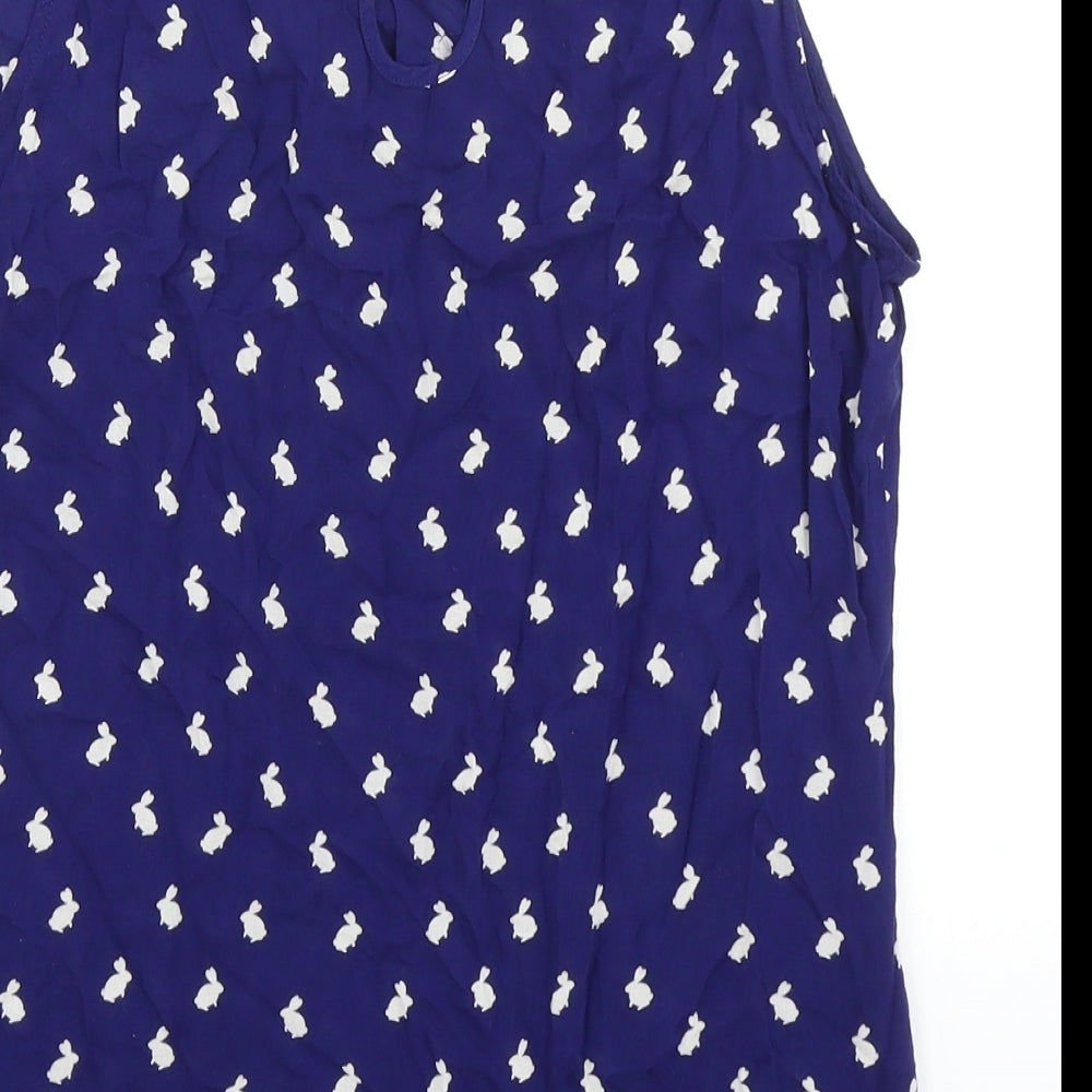 Oasis Womens Blue Geometric Viscose Basic Tank Size M Round Neck - Rabbit pattern