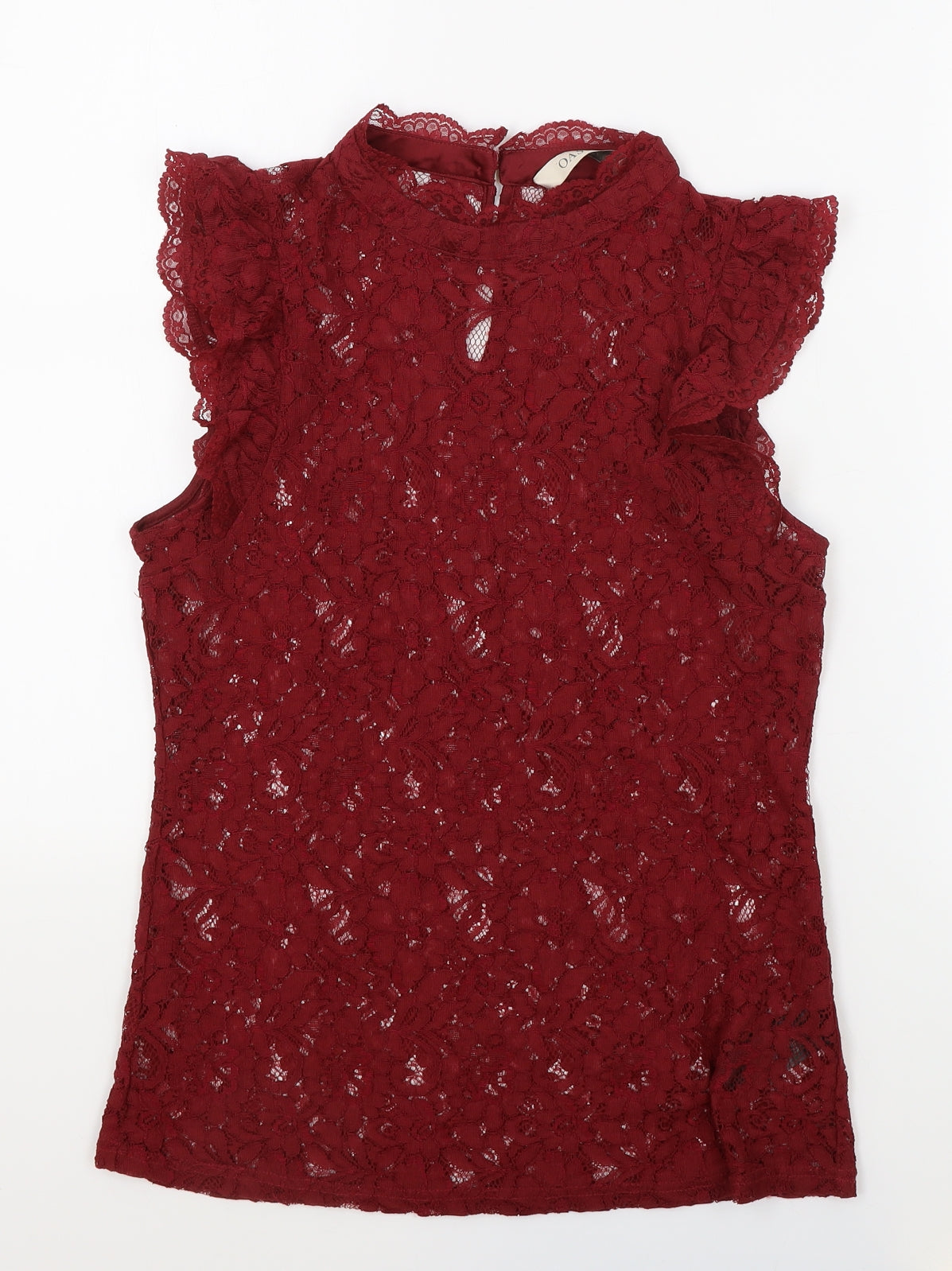 Oasis Womens Red Floral Viscose Basic Blouse Size M Mock Neck
