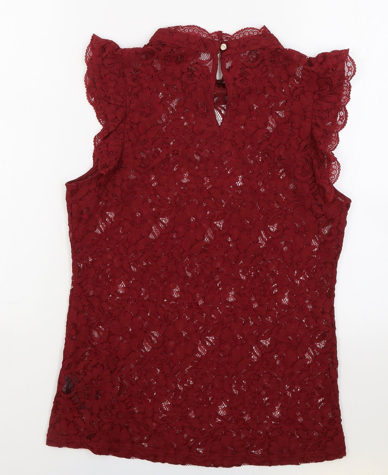 Oasis Womens Red Floral Viscose Basic Blouse Size M Mock Neck