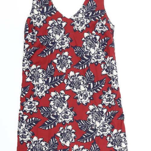 New Look Womens Red Floral Polyester Tank Dress Size 8 V-Neck Pullover