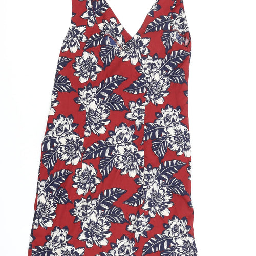 New Look Womens Red Floral Polyester Tank Dress Size 8 V-Neck Pullover