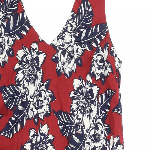 New Look Womens Red Floral Polyester Tank Dress Size 8 V-Neck Pullover