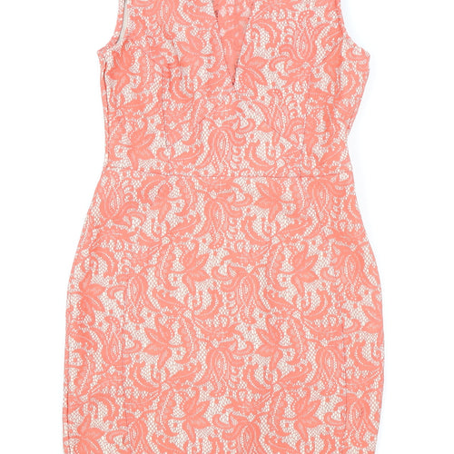 Warehouse Womens Pink Floral Polyester A-Line Size 10 Boat Neck Zip
