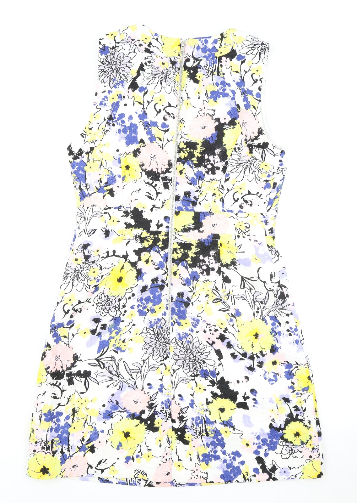 Warehouse Womens White Floral Polyester A-Line Size 10 Boat Neck Zip