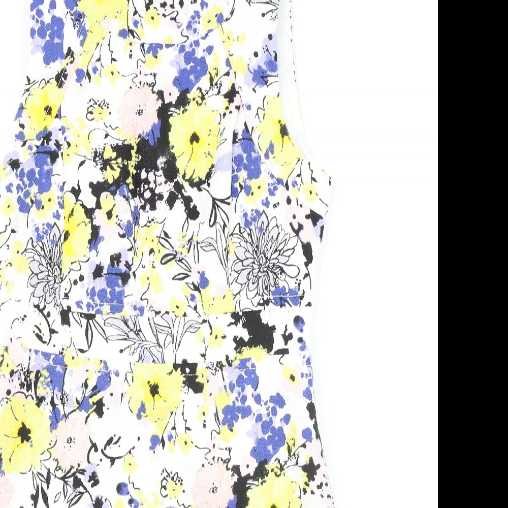 Warehouse Womens White Floral Polyester A-Line Size 10 Boat Neck Zip
